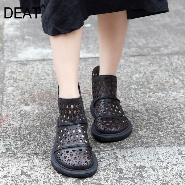

deat] 2020 round toe zipper hollow out casual genuine leather single women cool boots new spring summer fashion tide 10g316, Black