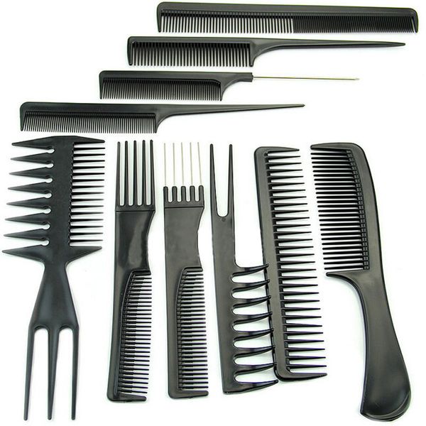 

10pcs/set pro salon hair cut styling hairdressing barbers combs brushes with storage bag - black ideal for most styling methods, Silver