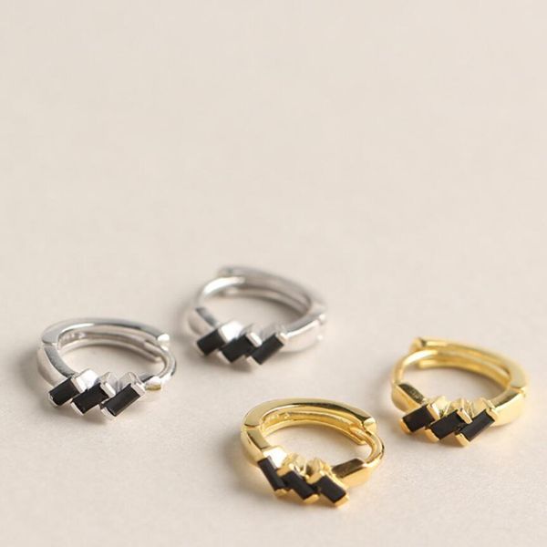 

jewelry s925 sterling silver earrings rectangle black zircon earrings simple for women fashion, Golden