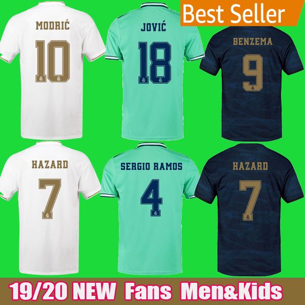 

2019 2020 real madrid soccer jerseys hazard sergio ramos benzema 19 20 vinicius jr. football shirts uniforms camiseta de futbol men & kids, Black;yellow