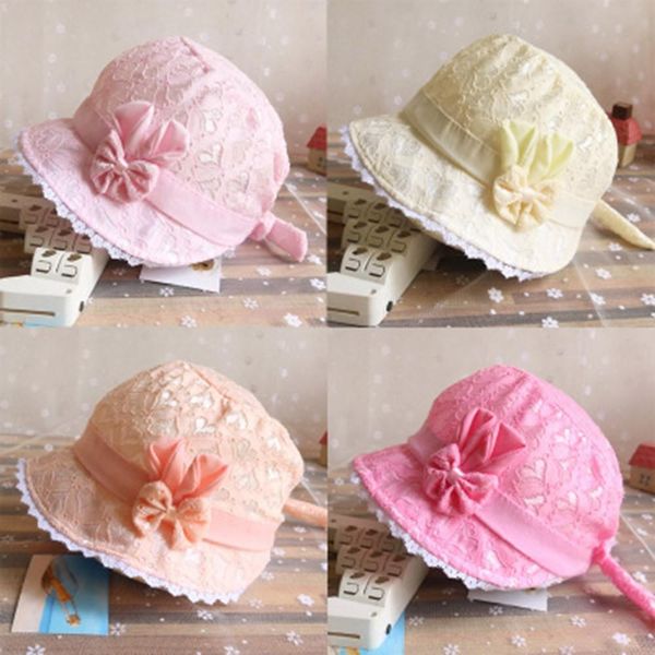 

baby mesh hat bow lace pot hat peach heart print girls kids cute hat bowler beach sun protect caps bonnet toddler pgraph obbcl, Yellow