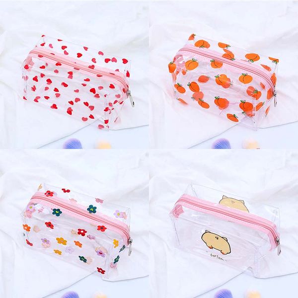 

transparent large capacity peach pig pencil case for girls cute flower cosmetic bag stationery pouch school office supplies