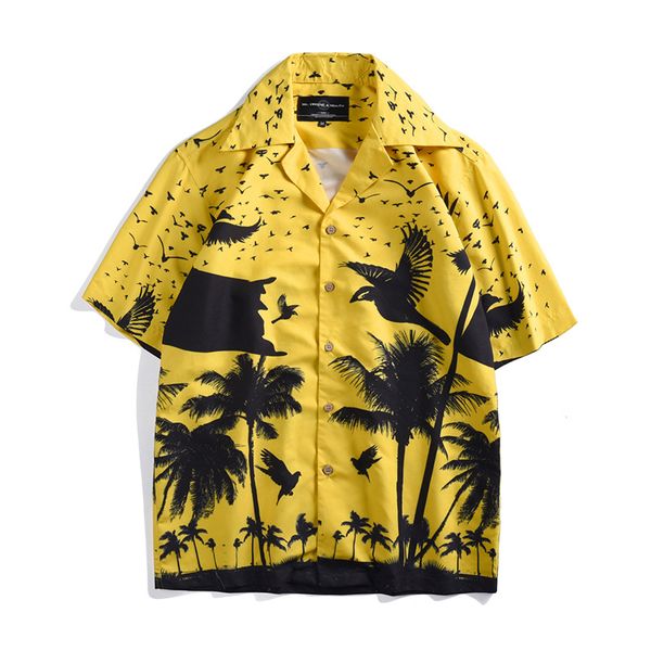 

2019 coconut print hawaiian shirt casual beach shirts for men summer wild short sleeve cotton shirts chemise homme outside, White;black
