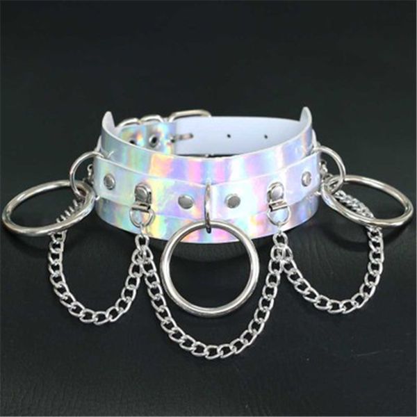

choker chain necklace punk rainbow leather collar women chocker party rave festival costume jewelry fashion naszyjnik colares
