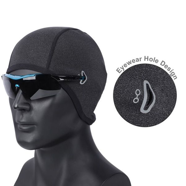 

men women cycling cap helmet liner winter outdoor bicycle hat sports helmet fleece hat for riding running skiing, Black