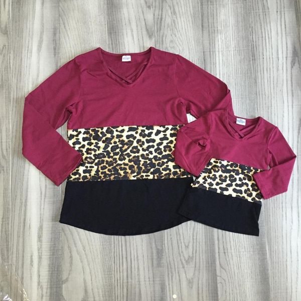 

baby girls fall/winter boutique t-shirt children clothes family look mommy and me cotton raglans wine leopard long sleeve, White