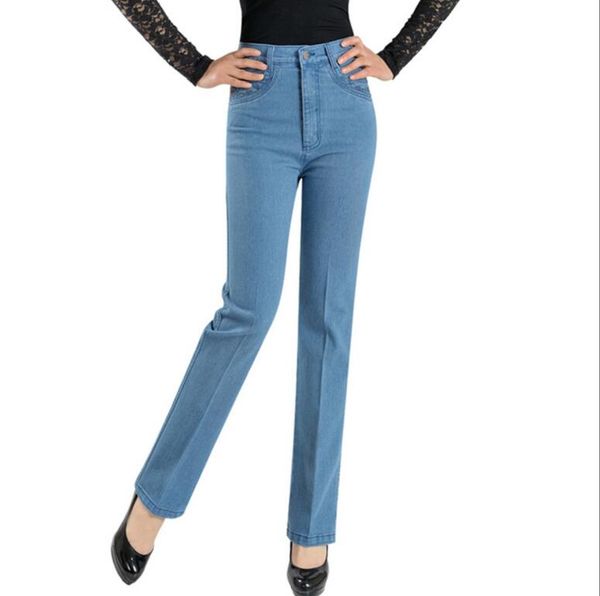 

2018 new spring autumn women jeans high waist stretch denim pants plus size straight trousers s691, Blue