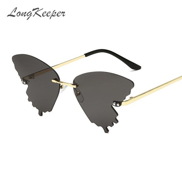 

longkeeper 2020 butterfly rimless sunglasses men women fashion shades uv400 vintage metal glasses oculos masculino okulary wgtgh