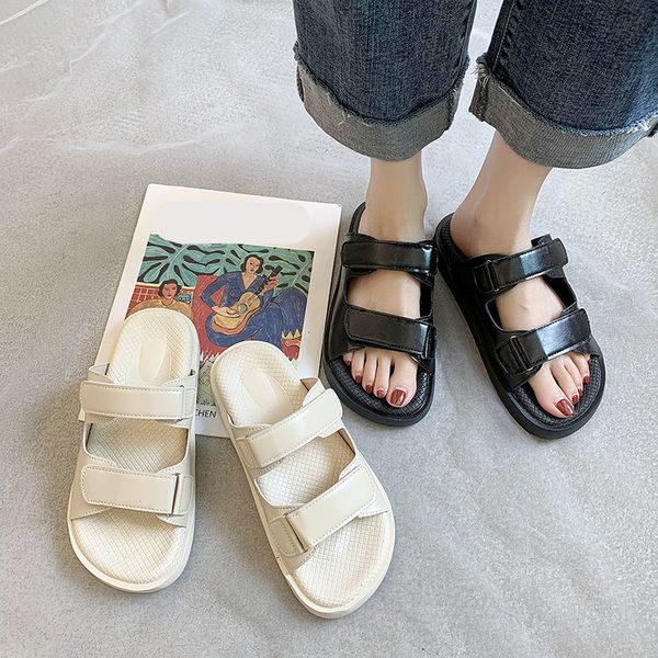 

low house slippers platform flat shoes female slides slipers women lady fashion soft 2020 girl bonded leather rubber, Black