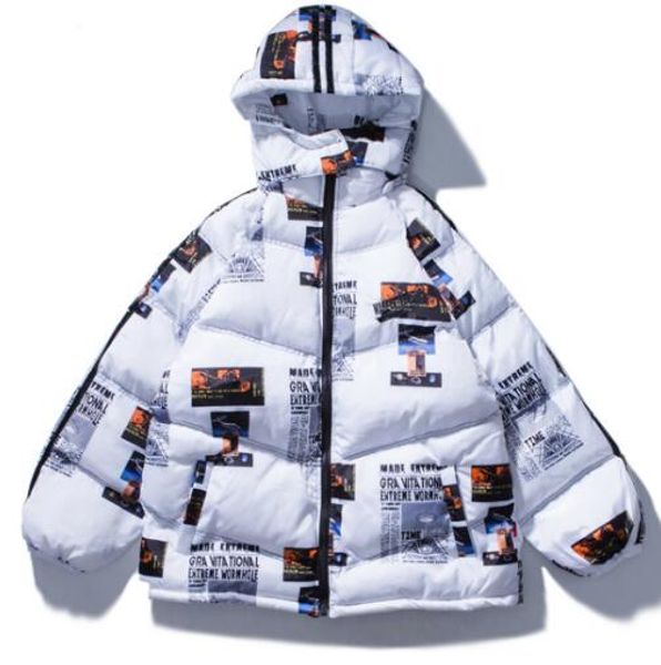 

letter print hooded parkas jackets 2019 winter warm cotton parka jacket coat harajuku streetwear et37, Black