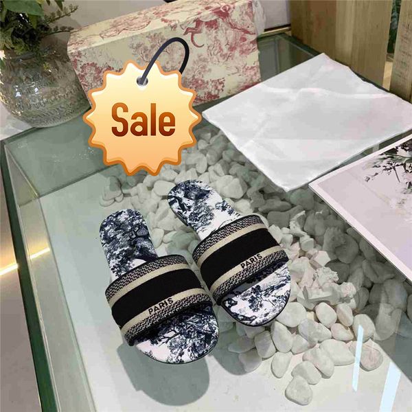 

original box dazzle flowers women sandals designer slippers embroidery sandal floral brocade slipper striped beach causal slippers, Black