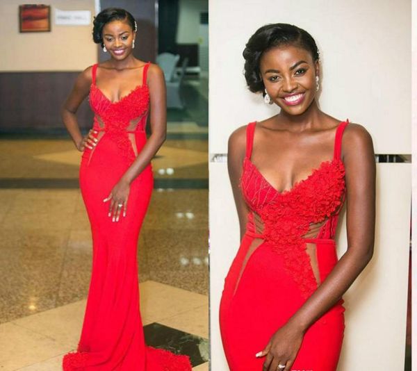 

red mermaid spaghetti prom dresses 2020 new arrival black girls formal party gowns cutaway sides evening dress 2020