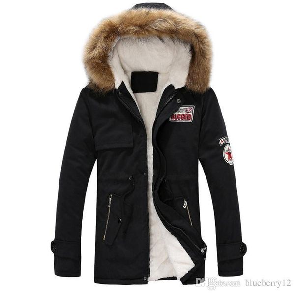 

mens warm hooded jackets fake fur hoodie slim fit winter coats for male fashion patch designs windbreak jackets