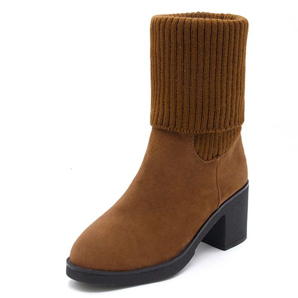 

2018 women's boots for winer solid plain platform square heel slip on knitted ankle boot warm platform shoes woman xwx6784, Black