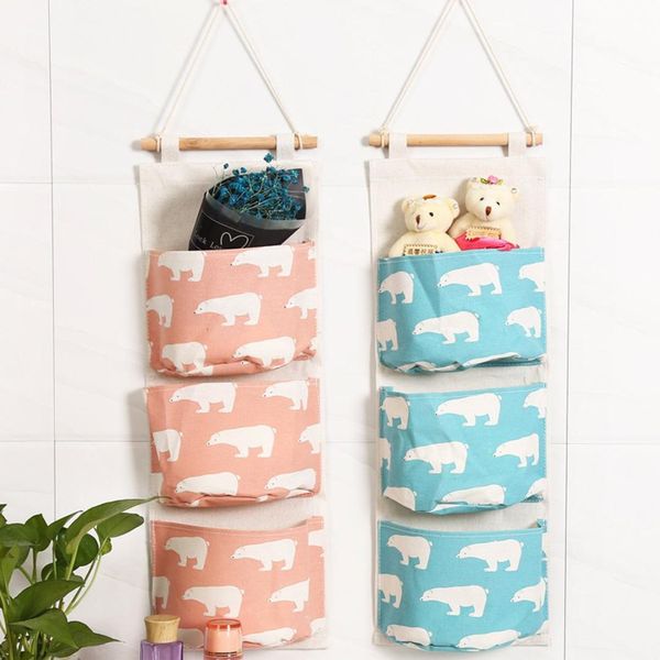 

4 pattern hanging storage bag wall mounted wardrobe sundries hanging bag waterproof fabric cotton linen pouch cosmetic organizer