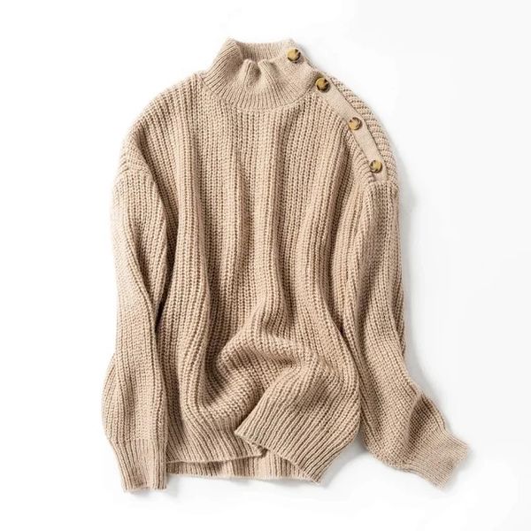 

women sweater fall winter new shoulder buckle thick pin loose lazy fan pullover sweater, White;black