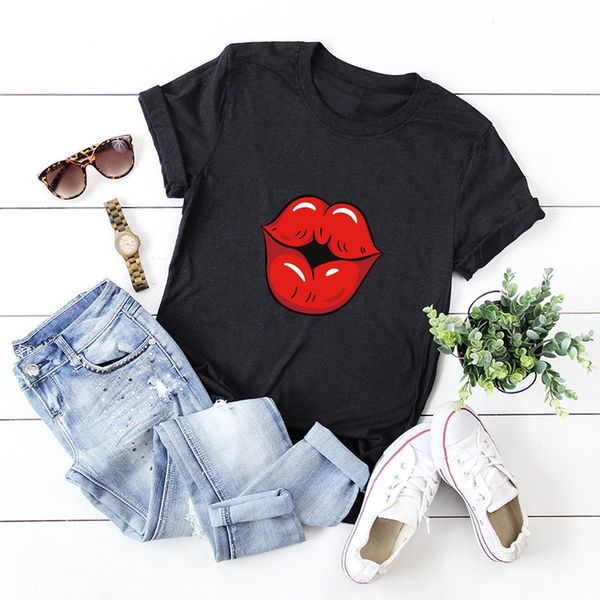

2020 ladies luxury lips print multicolor t-shirt fashion temperament casual streetwear summer short-sleeved t-shirt girl, White