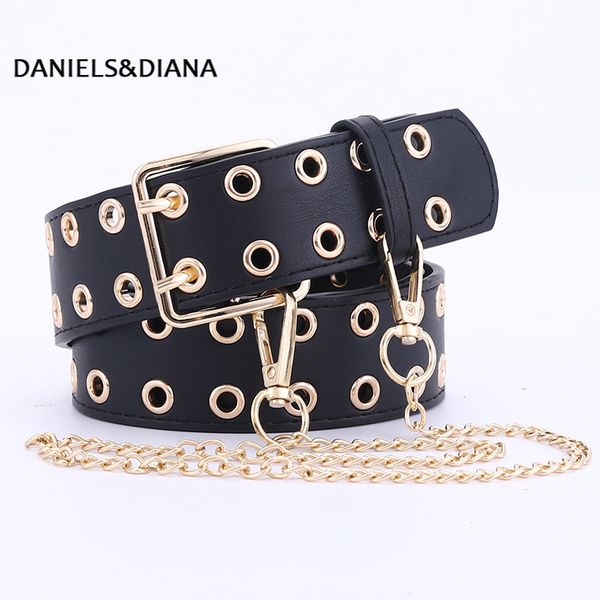 

new punk pu leather waist belt new hip-hop fashion pin buckle black adjustable waistband with chain for ladies girls women jeans, Black;brown