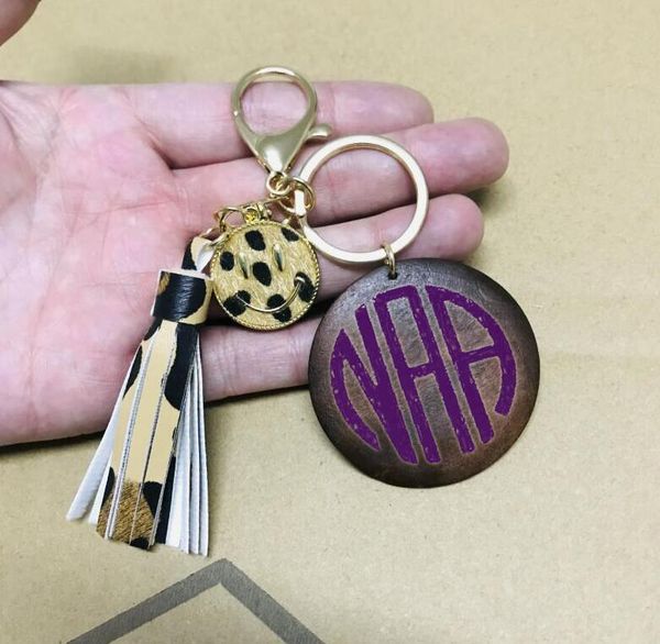 

2020 ups personalized wood disc keychain monogrammed wooden disc with tassel keychainmonogrammed wooden blank round with black tassel keych, Slivery;golden