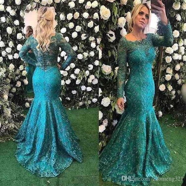 

2020 mermaid prom dresses jewel neck full lace appliques beaded long sleeves sweep train plus size special occasion party evening gowns, Black