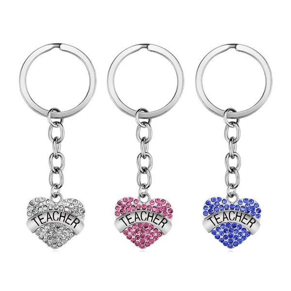 

Pink Clear Rhinestones Teacher Key Chain Trust Hope Dream Love Heart Pendant Keychains Car Key Ring Teacher's Day