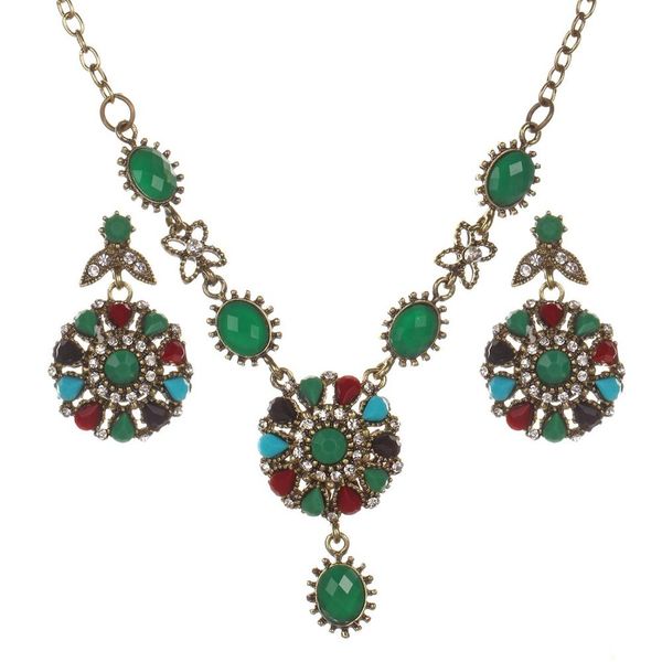 

vintage crystal turkish jewelry sets multi colour gold chunky necklace earrings for women fashion accessories gift