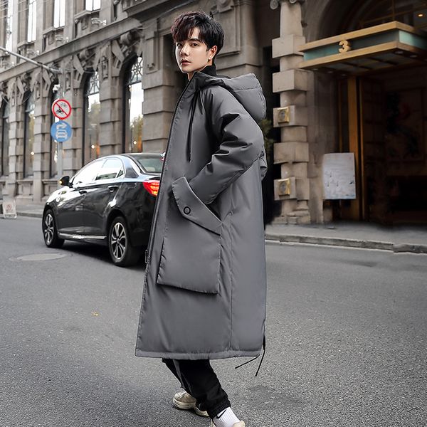 

men's cotton clothing 2019 autumn and winter new long down jacket warm cotton clothing youth personality trend men's, Black
