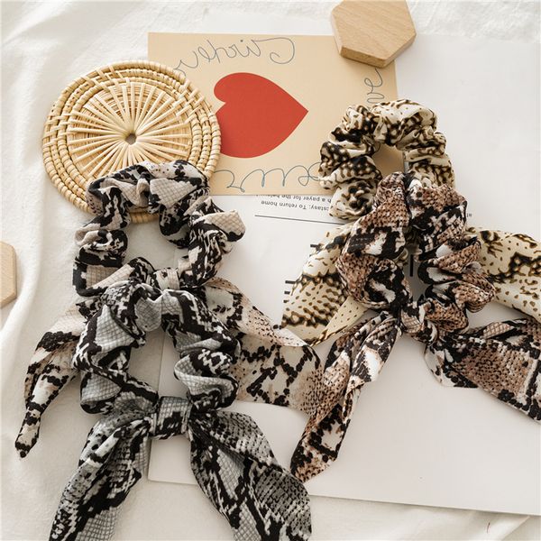 

leopard hair band scrunchies retro bow streamers hair ring elastic horsetail tie headwear hair accessories, Slivery;white