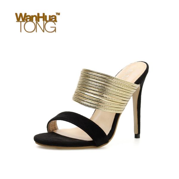 

women fashion stiletto heel roma style party & evening gold ankle strap color block open toe heeled sandals female shoes, Black