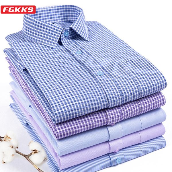 

fgkks new men long-sleeved shirt fashion brand men's solid color slim fit wild shirts casual shirt male, White;black