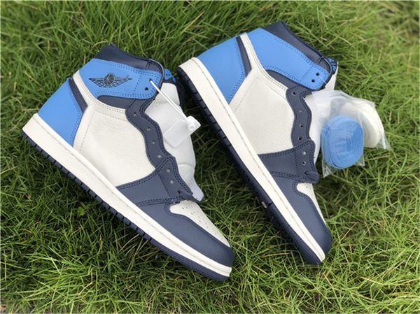 

2019 release air authentic 1 high original obsidian unc white red number mens 1s basketball shoes sneakers with box 555088-140