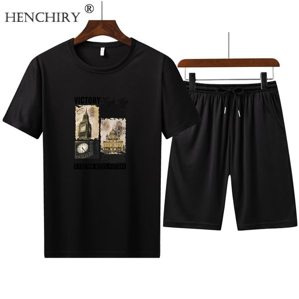 

henchiry summer men's short-sleeved suit youth breathable sportswear suit short-sleeved t-shirt men sweatsuit track suits, Gray