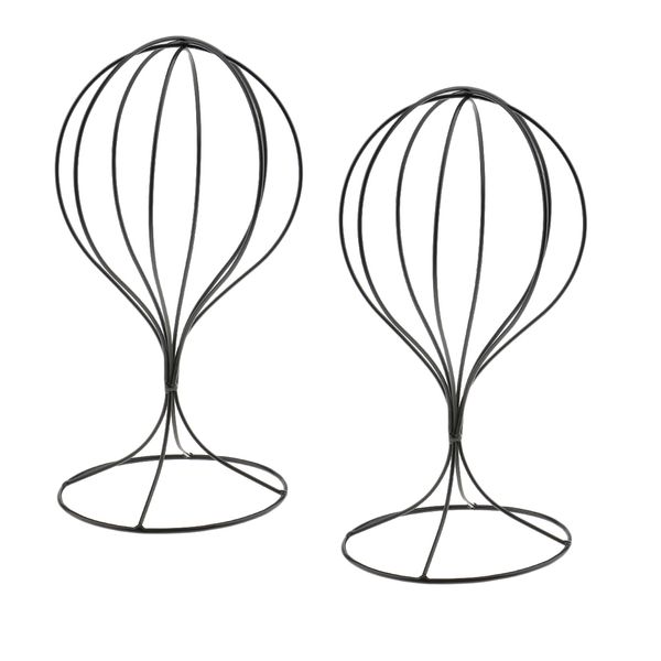 

2 lot 20'' balloon style metal hat holder deskwig toupee display stand black