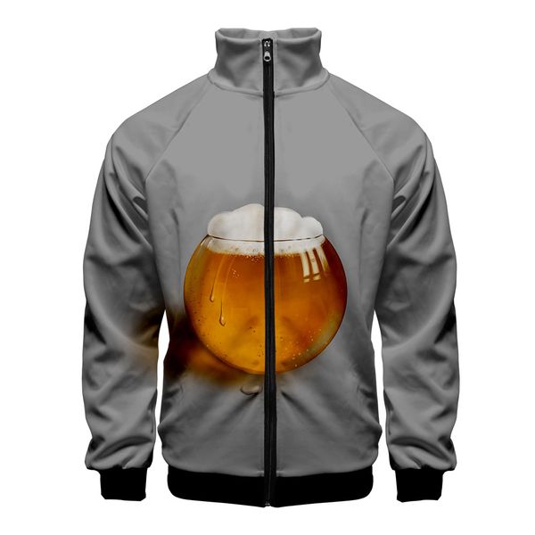 

beer 3d printed stand collar zipper jacket women/men fashion long sleeve jacket 2019 casual streetwear clothes, Black;brown