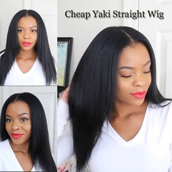 

uniqueme black yaki straight hair wig high temperature fiber afro synthetic wigs for black women middle part cosplay