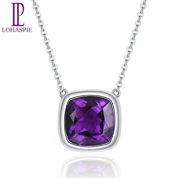 

lp 3.57ct natural uruguay amethyest pendant necklace for woman 10mm gemstone fine jewelry pure14k white gold for friend, Silver