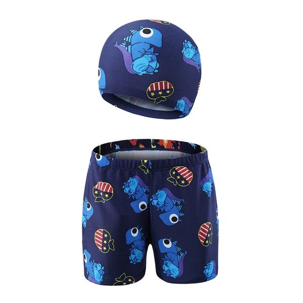 

2019 summer swimming beach shorts+cap kit children boy cartoon animal printed trunks hat kids sportswear accessories for 3-11y