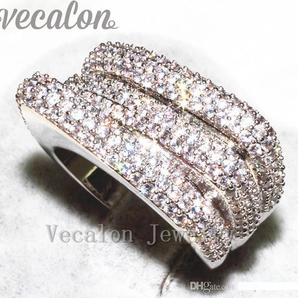 

vecalon vintage pave набор 240pcs имитации алмазов cz обручальное обручальное кольцо для женщин 10kt белое золото заполненные палец кольцо, Slivery;golden