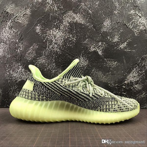 

new kanye west 350s v2 yeezreel primeknit mens running shoes black grey reflective fluorescent green mesh breathable athletic sneakers