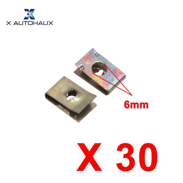 

x autohaux 30pcs hole diameter 6mm 0.24 inches hole dia metal retainer car door pannel screw u-type clips rivets fastener