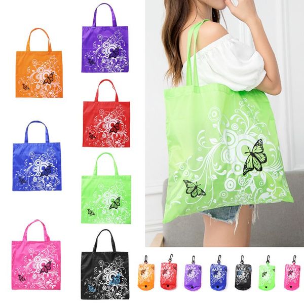 

thinkthendo fashion butterfly floral reusable folding shopping bag travel pocket grocery bags totes