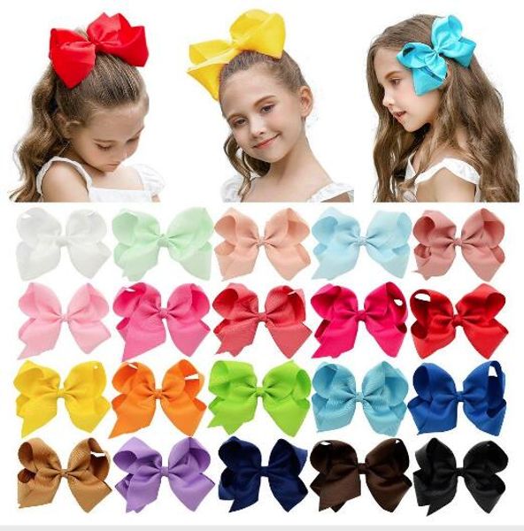 

40 color 6 inch boutique solid ribbon grosgrain hair bow with clips for kids girls handmade hair accessories, Slivery;white