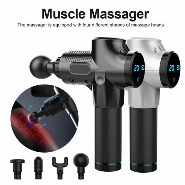 

lcd touch massage gun deep tissue muscle relaxing machine 20 speeds 6 heads eva bag