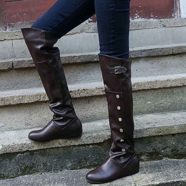 

shujin spring autumn knee-high boots women fashion white flat woman leather shoes chaussures femme plus size 35-43, Black