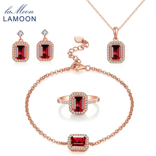 

lamoon стерлингового серебра 925 ювелирные наборы гранат gemstone розовое золото покрыло изящных ювелирных изделий комплекты s925 fine для ж, Black
