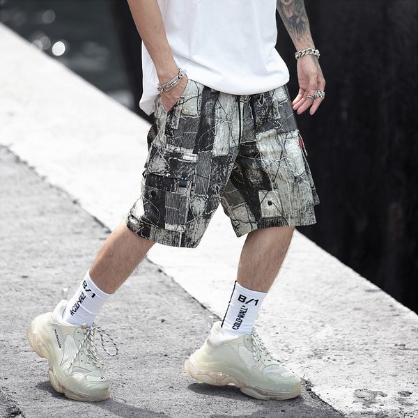 

2019 summer men's straight fit camouflage cargo shorts casual elastic waist short pants, White;black