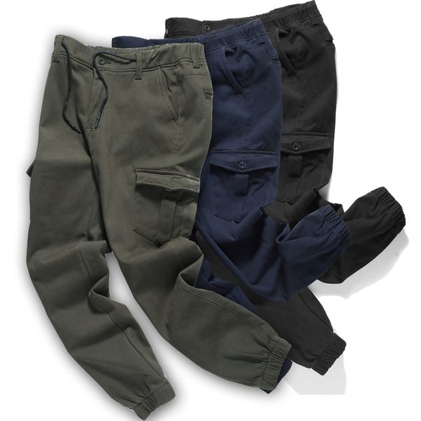 

foreign trade plush and thickened casual loose large tooling pants, Black