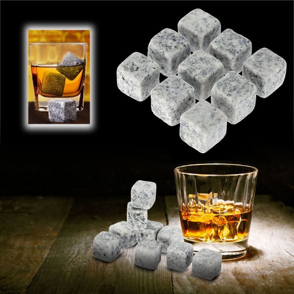 9pcs Set Whisky Stones Whisky naturali Stone Cooler Whisky Rock Pietra ollare Cubetto di ghiaccio con custodia in velluto Birra Vino Cubes DBC BH3526