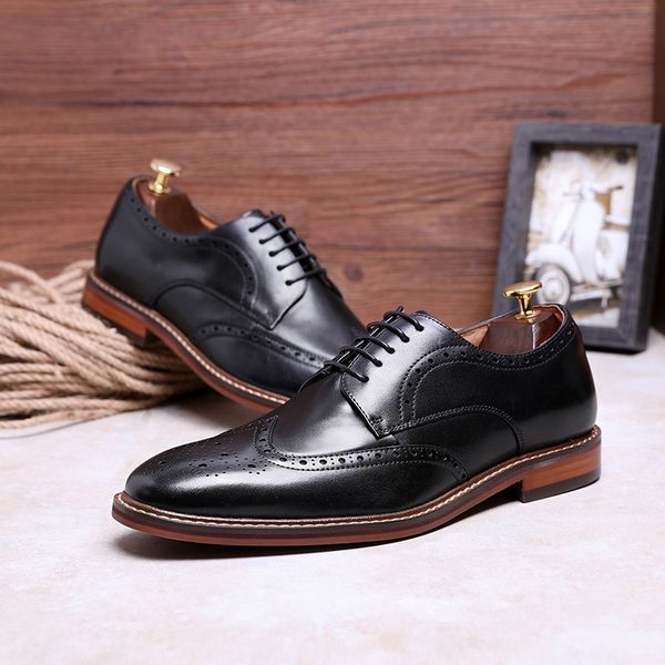 

desai new genuine leather shoes men business dress shoe brock retro gentleman shoes formal carved bullock oxfords men dsa002 y200420, Black