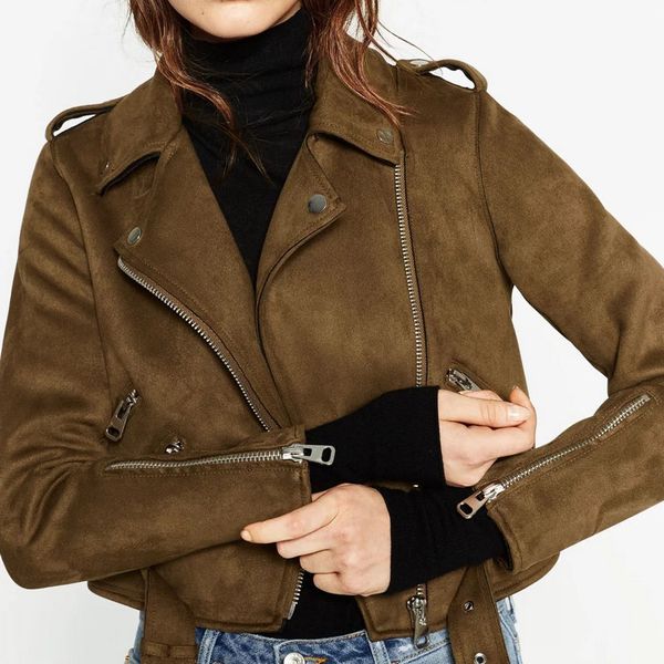 

2018 autumn winter women new motorcycle suede faux leather jackets lady short slim zipper belted mapu coat streetwear clothes, Black
